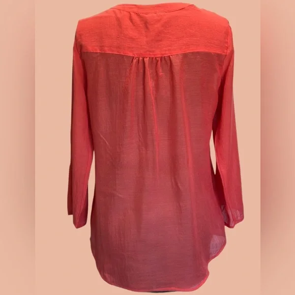 Express Vibrant Coral Blouse with Button Detail - Picture 3 of 6